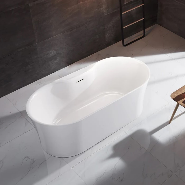 Oval Freestanding Tub with Faucet Deck, Flat Rim
