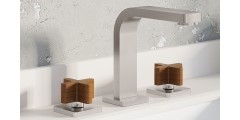 Modern Faucet with Square Design, Teak Cross Handles