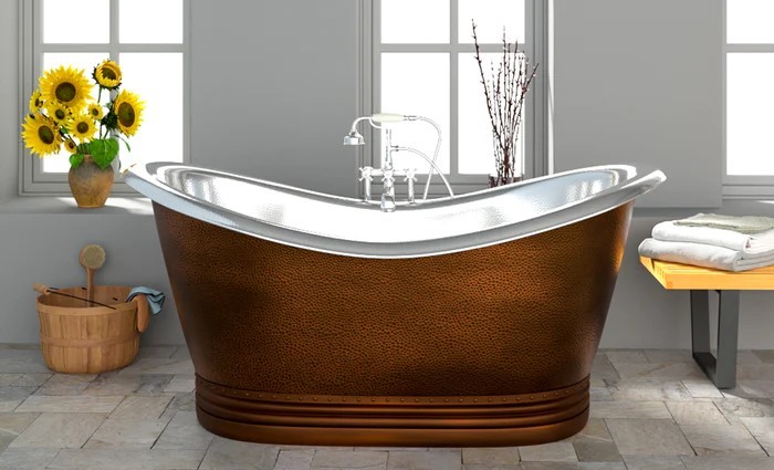 Oval Double Slipper Copper Tub with Nickel Interior