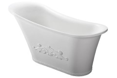 Side View, Slipper Bath with Raised Backrest, Floral Design on Front