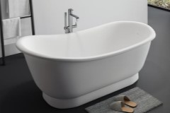 Freestanding Slipper Tub with Rolled Rim, Recessed Pedestal Base