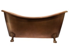 Double Slipper Copper Clawfoot Tub with Hammered Finish