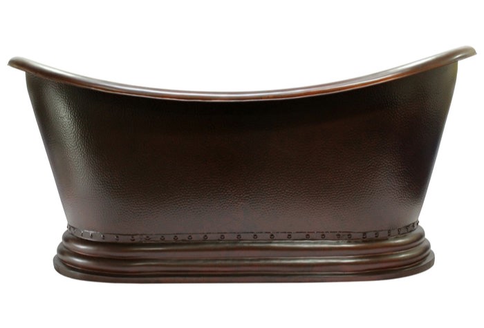 Oval Double Slipper Copper Tub with Pedestal Base