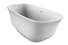 Freestanding Bath with Flat Rim, Curving Sides, Pedestal Style Base