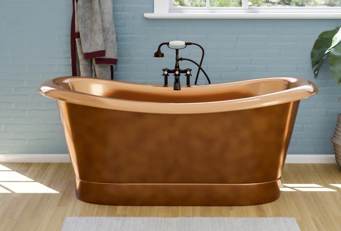 Smooth Copper Freestanding Double Slipper Bath