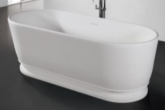 Oval Freestanding Tub with Modern Pedestal Base, Linear Overflow