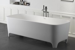 Rectangle Freestanding Tub with Rounded Corners, Modern Feet and Slotted Overflow