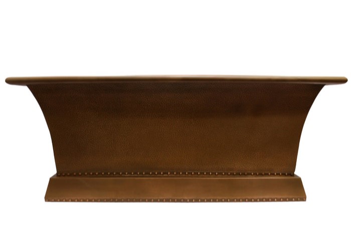 Rectangle Copper Tub with Pedestal Base, Flat Rim