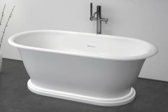 Freestanding Tub with Rolled Rim, Pedestal Base, Linear Overflow