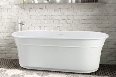 Oval Bath with Curving Sides, Linear Detail on Skirt and Rolled Rim