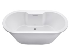 Oval Freestanding Bath with Faucet Deck, Center Side Drain, Flat Rim