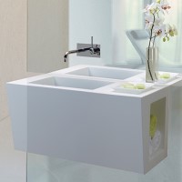 Rectangle Wall Mounted Sink with Side Counter, Side Storage