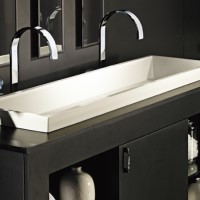 Long Rectangle Semi-recessed Sink with Flared Sides, Flat Rim