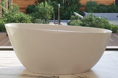 Oval Freestanding Bath with Higher Backrest, Angled Rim, Rounded Sides, End Drain