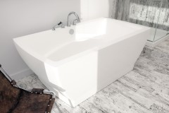 Modern Rectangle Bath, Curving Sides, Flat Rim, Armrests