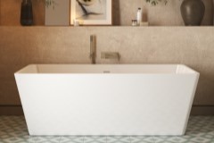 Rectangle Freestanding Tub with Angled Sides, Rounded Corners and Flat Rim