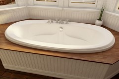 Oval Drop-in Bath, Center Side Drain, Armrests, Decorative Rim