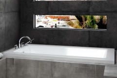 Modern Drop-in Rectangle Bathtub, End Drain, Boxy Wide Rim