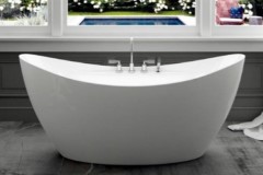 Oval Freestanding Bath with Curving, Raised Backrests, Faucet Deck