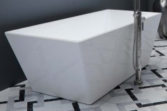 Modern Rectangle Freestanding Tub, Angled Sides, Flat Rim