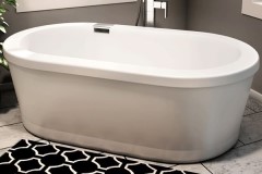 Oval End Drain Freestanding Tub, Modern Flat Overlapping Rim