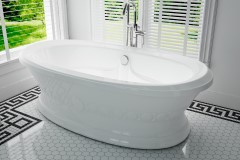 Oval Freestanding Pedestal Bath, Decorative Rim and Skirt