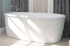 Freestanding Oval Bath, Overlapping Rim, Faucet Deck, End Drain