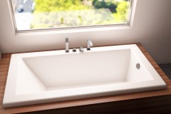 Modern Rectangle Bath, Tall Wide Rim, End Drain