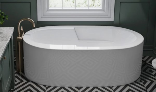 Oval Freestanding Acrylic Bath with Straight Sides, End Drain