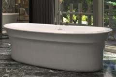 Oval Floor Standing Tub with Rolled Rim and Center Drain