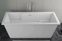 Rectangle Freestanding Tub with Angled Sides, Flat Rim, Center Drain