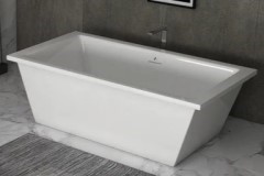 Rectangle Freestanding Tub with Angled Sides, Flat Rim, Center Drain