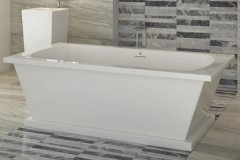 Rectangle Freestanding Tub with Pedestal, Angled Sides, Flat Rim, Center Drain