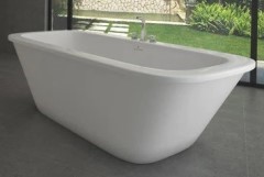 Oval Floor Standing Tub with Wide, Flat Rim & Center Side Drain