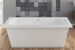 Rectangle Floor Standing Tub with Oval Interior, Pedestal & Center Drain