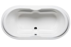 Oval Bathtub with Armrests and Center Side Drain, Raised Backrests