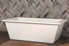 Modern Rectangle Freestanding Tub, Flat Rim, Center Side Drain