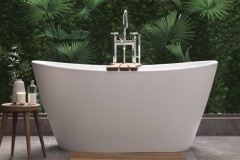 Modern Double Slipper Tub With Center Side Drain, Glossy Finish