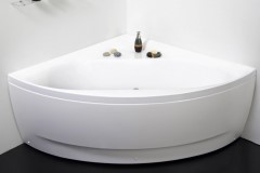 Corner Tub, Curving Font Skirt, Oval Interiorl