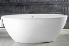 Oval Freestanding Tub, Curving Sides, Flat Rim, Shown in Black and White