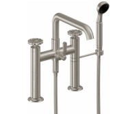 7 Inch Bridge Style Tub Faucet, Squared Spout, Wheel Handle