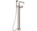 Freestanding Single Post Tub Filler, Squared Spout, Red Wheel Handle