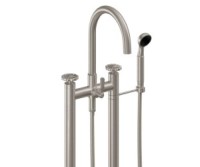 Freestanding 2 Post Tub Filler, Curving Spout, Wheel Handle