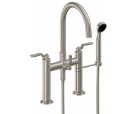 7 Inch Bridge Style Tub Faucet, Curved  Spout, Lever Handle