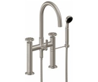 7 Inch Bridge Style Tub Faucet, Curved  Spout, Wheel Handle