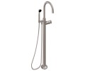 Freestanding Single Post Tub Filler, Arch Spout, Metal Wheel Handle