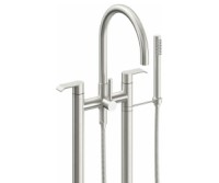 Curved Spout 2 Leg Freestanding Tub Filler Shown with Libretto Handles