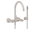 Curving Spout Bridge Wall Mount Tub Filler with Intaglio Handle, Handshower on a Hook