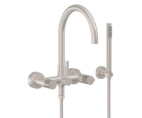 Tall Curving Spout, Bridge Wall Tub Filler, Pinstripe Intaglio Handles