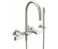 Wall-mount Tub Filler with Rounded Spout, Hand Shower, Libretto Handles